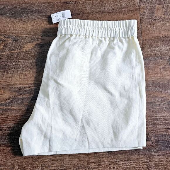 New J. Crew elastic waist shorts white linen cotton pockets 10 medium - Picture 1 of 8